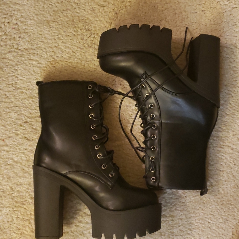 Faux leather platform boots
